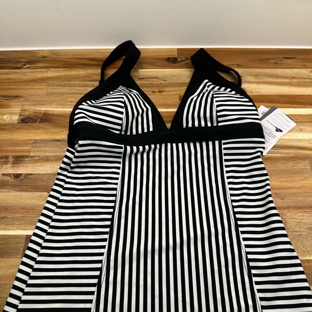 Athleta Black and White Striped Halter Top